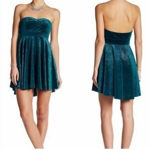 Free People velvet sparkly mini dress boho spaghetti strap S small party blue